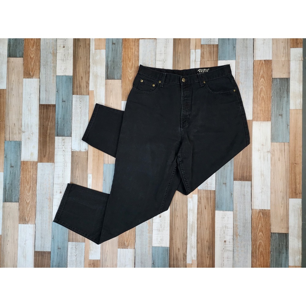 Eddie Bauer Black High Waisted Tapered Leg Denim Jeans Womens 14 Vintage Cotton
